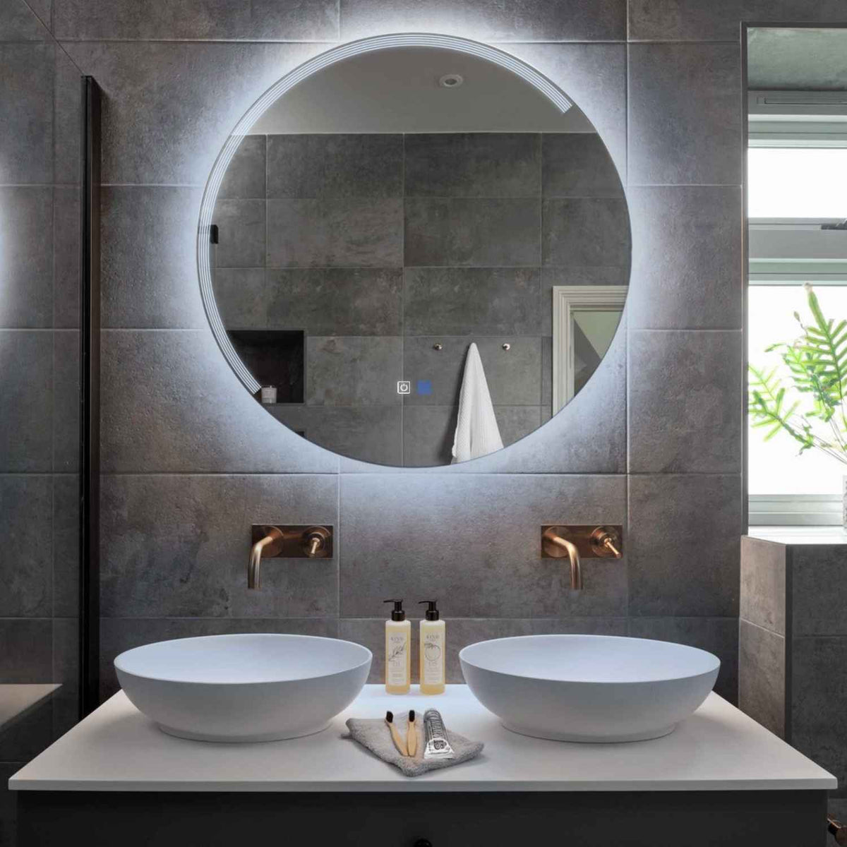 Oglinda LED Rotunda, Touch LED, Dimare, Dezaburire, LED 6000K Rece - Gama Edge Model 5