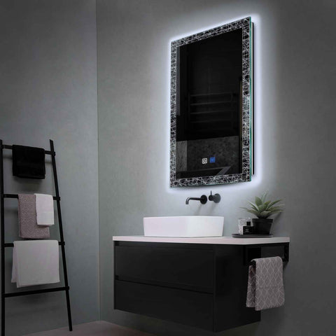Oglinda LED verticala 70x100 cm cu lumina LED rece Gama Simetria Model 1 cu butoane touch si dezaburire - Reyze