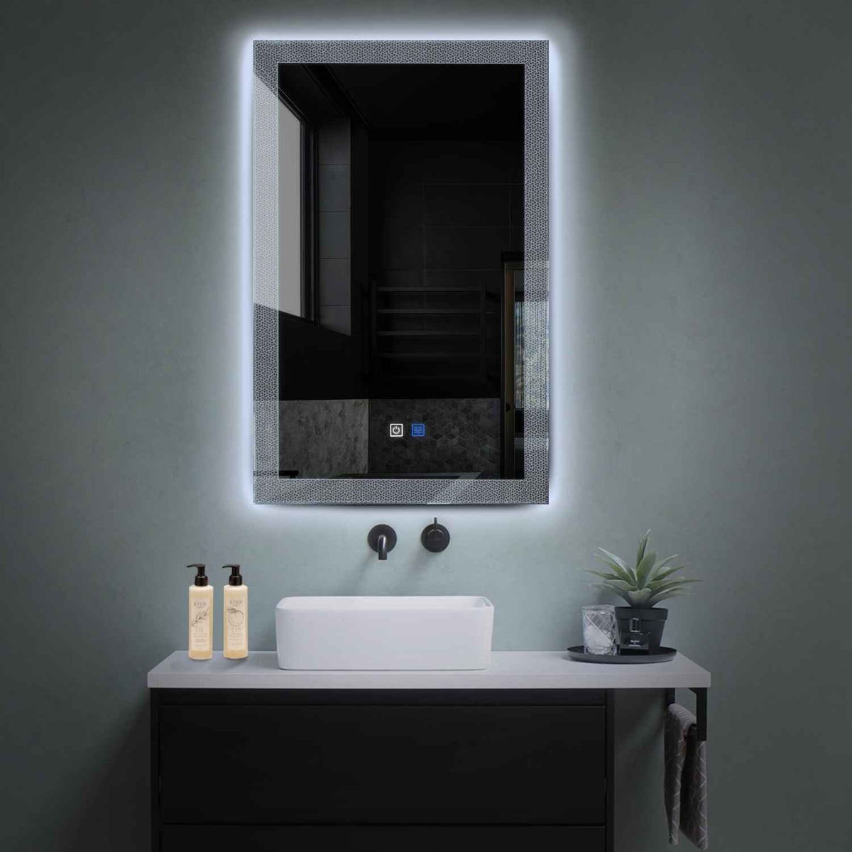 Oglinda LED Verticala, Touch LED, Dimare, Dezaburire, LED 6000K Rece - Gama Simetria Model 4