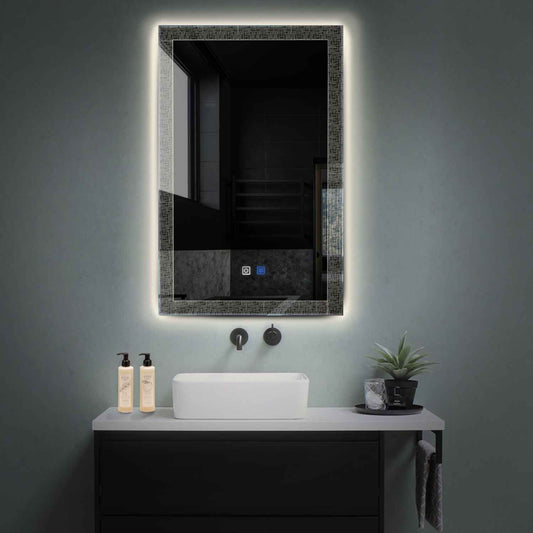 Oglinda LED verticala cu lumina LED neutra Gama Simetria Model 6 cu butoane touch si dezaburire - Reyze