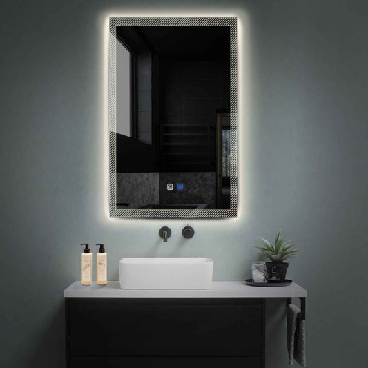 Oglinda LED verticala cu lumina LED neutra Gama Simetria Model 7 cu butoane touch si dezaburire - Reyze