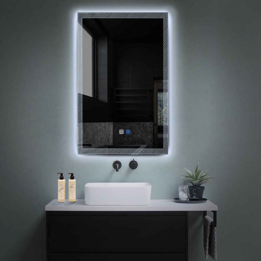 Oglinda LED verticala cu lumina LED rece Gama Simetria Model 7 cu butoane touch si dezaburire - Reyze