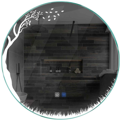 Oglinda LED rotunda 60x60 cm cu lumina LED rece Gama Good Vibes Model 8 cu butoane touch si dezaburire - Reyze