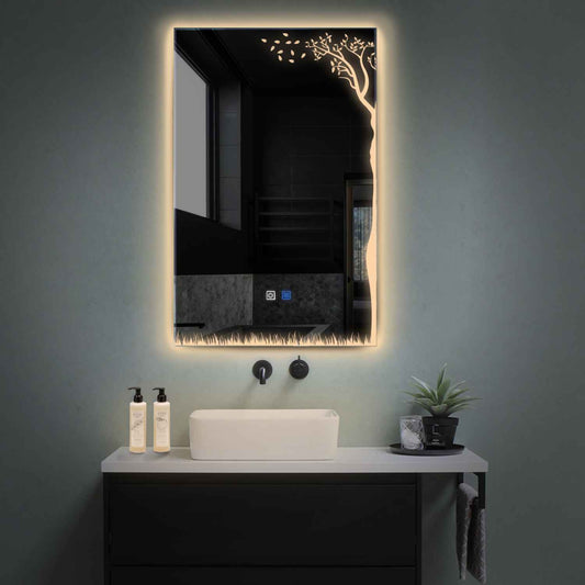 Oglinda LED verticala cu lumina LED calda Gama Good Vibes Model 8 cu butoane touch si dezaburire - Reyze
