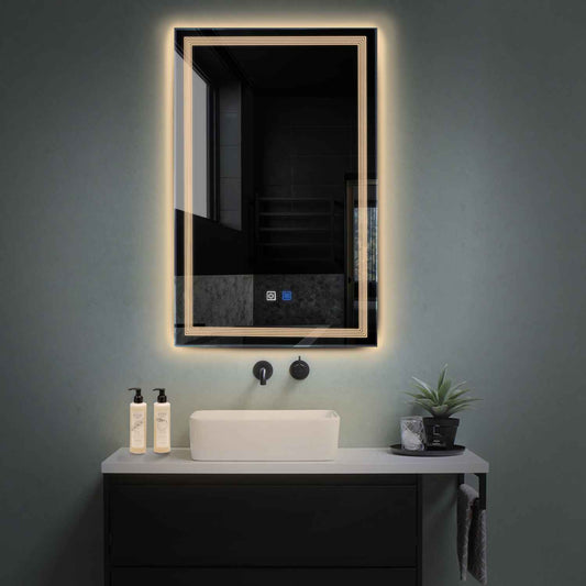 Oglinda LED verticala cu lumina LED calda Gama Minimal Model 1 cu butoane touch si dezaburire - Reyze