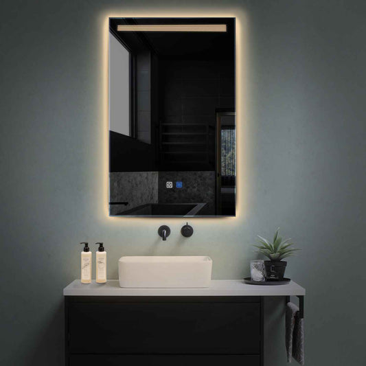 Oglinda LED verticala cu lumina LED calda Gama Minimal Model 5 cu butoane touch si dezaburire - Reyze