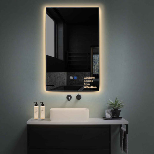 Oglinda LED verticala cu lumina LED calda Gama Motivated Model 1 cu butoane touch si dezaburire - Reyze