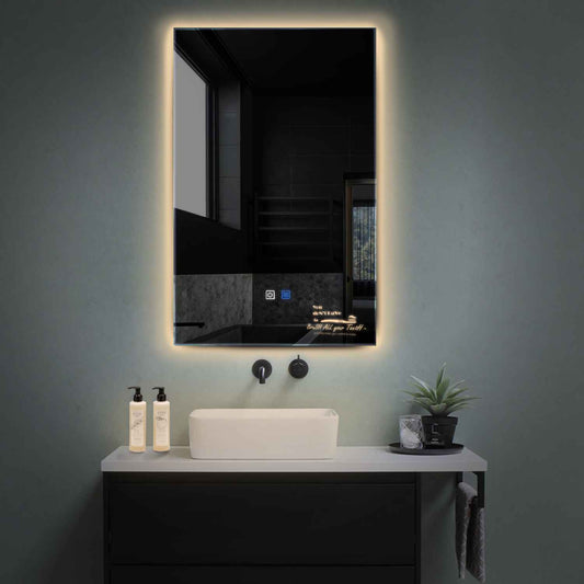 Oglinda LED verticala cu lumina LED calda Gama Motivated Model 3 cu butoane touch si dezaburire - Reyze