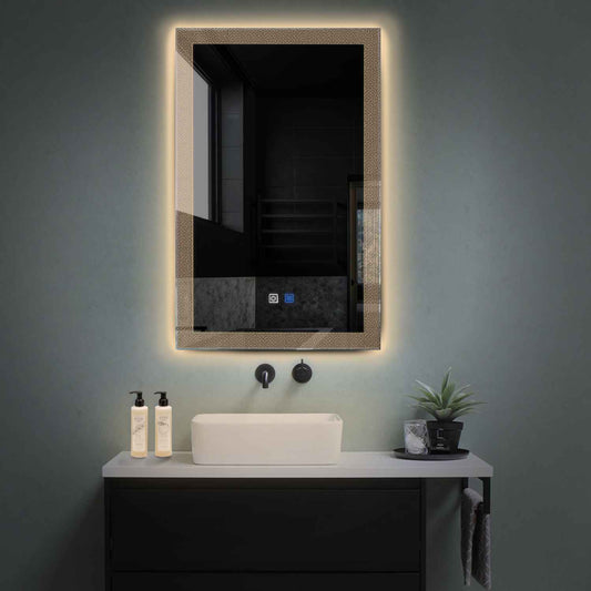 Oglinda LED verticala cu lumina LED calda Gama Simetria Model 4 cu butoane touch si dezaburire - Reyze