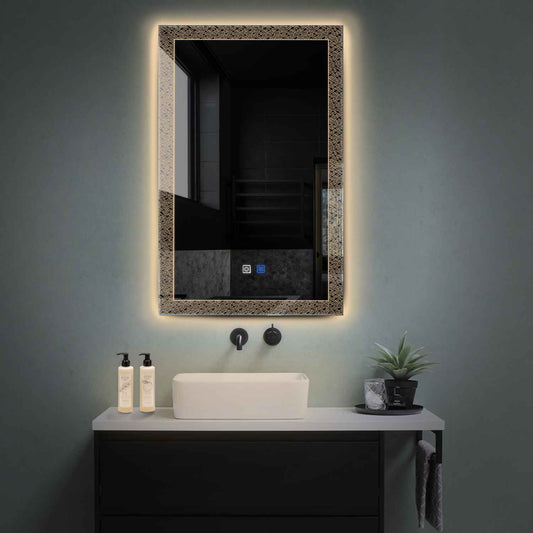 Oglinda LED verticala cu lumina LED calda Gama Simetria Model 5 cu butoane touch si dezaburire - Reyze