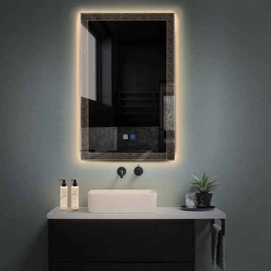 Oglinda LED verticala cu lumina LED calda Gama Simetria Model 6 cu butoane touch si dezaburire - Reyze
