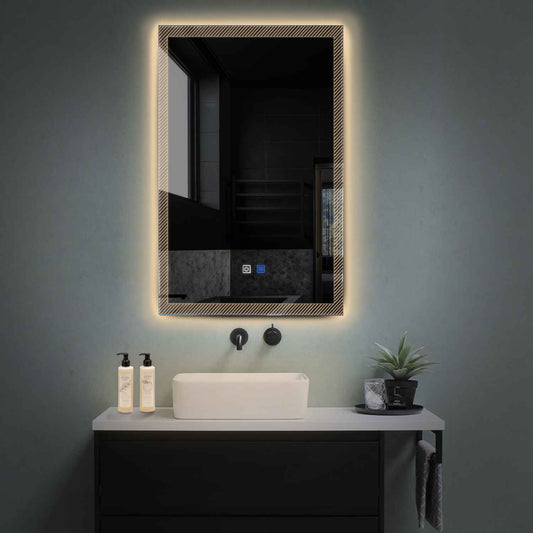 Oglinda LED verticala cu lumina LED calda Gama Simetria Model 7 cu butoane touch si dezaburire - Reyze
