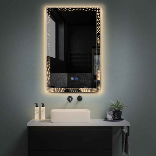 Oglinda LED verticala cu lumina LED calda Gama Simetria Model 8 cu butoane touch si dezaburire - Reyze