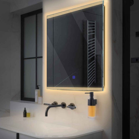Oglinda LED Patrata, Touch LED, Dimare, LED 3000K Cald - Gama Edge Model 8