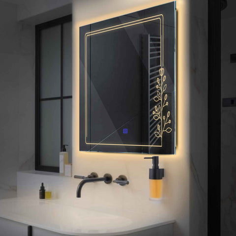 Oglinda LED Patrata, Touch LED, Dimare, LED 3000K Cald - Gama Good Vibes Model 3