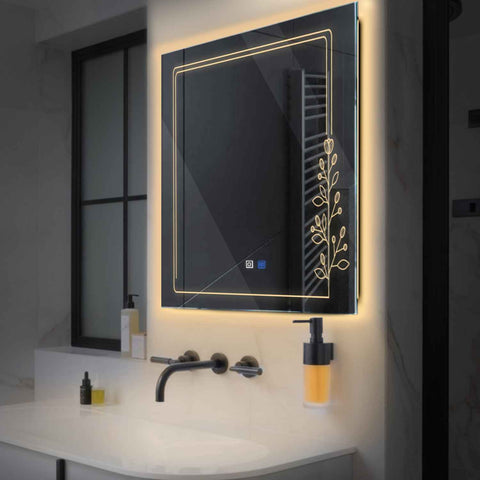 Oglinda LED Patrata, Touch LED, Dimare, Dezaburire, LED 3000K Cald - Gama Good Vibes Model 3