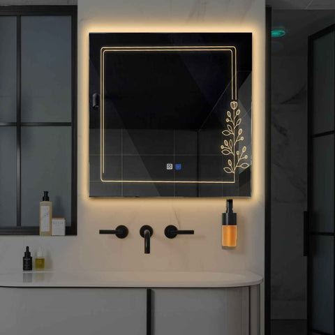 Oglinda LED Patrata, Touch LED, Dimare, Dezaburire, LED 3000K Cald - Gama Good Vibes Model 3