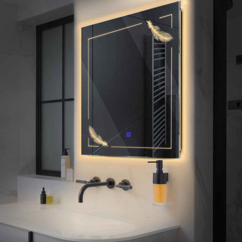 Oglinda LED Patrata, Touch LED, Dimare, LED 3000K Cald - Gama Good Vibes Model 2