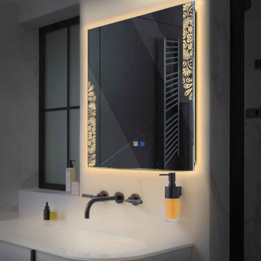 Oglinda LED Patrata, Touch LED, Dimare, Dezaburire, LED 3000K Cald - Gama Good Vibes Model 4