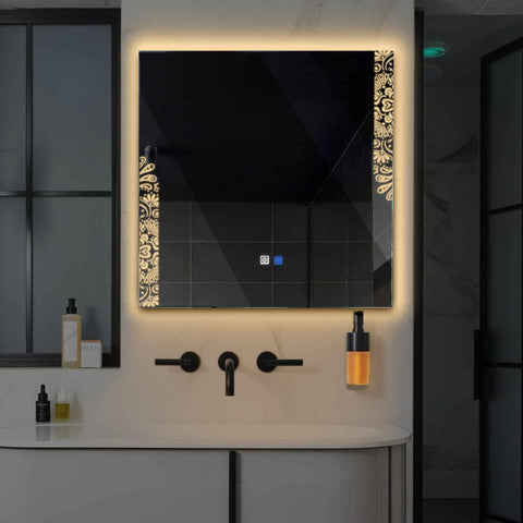 Oglinda LED Patrata, Touch LED, Dimare, Dezaburire, LED 3000K Cald - Gama Good Vibes Model 4