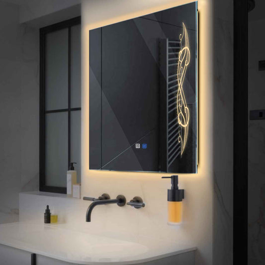 Oglinda LED Patrata, Touch LED, Dimare, Dezaburire, LED 3000K Cald - Gama Good Vibes Model 6