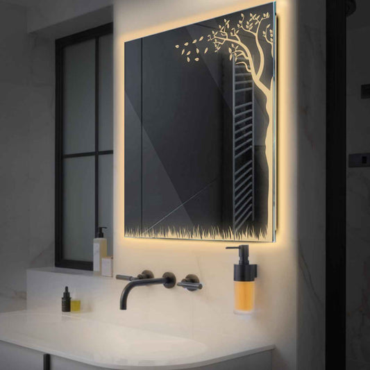Oglinda LED Patrata, Fara functii, LED 3000K Cald - Gama Good Vibes Model 8