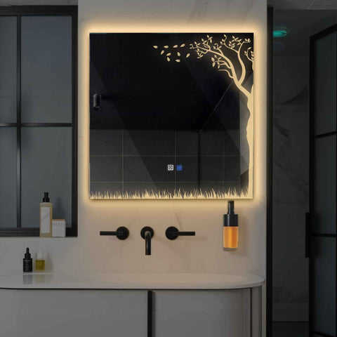 Oglinda LED Patrata, Touch LED, Dimare, Dezaburire, LED 3000K Cald - Gama Good Vibes Model 8