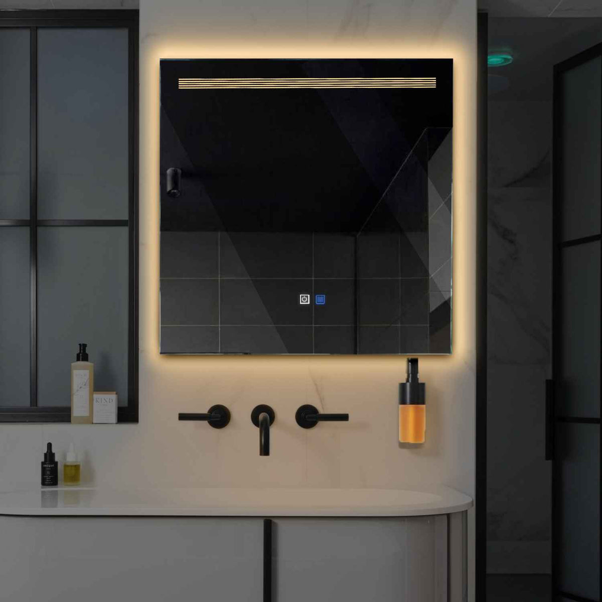 Oglinda LED Patrata, Touch LED, Dimare, Dezaburire, LED 3000K Cald - Gama Minimal Model 5