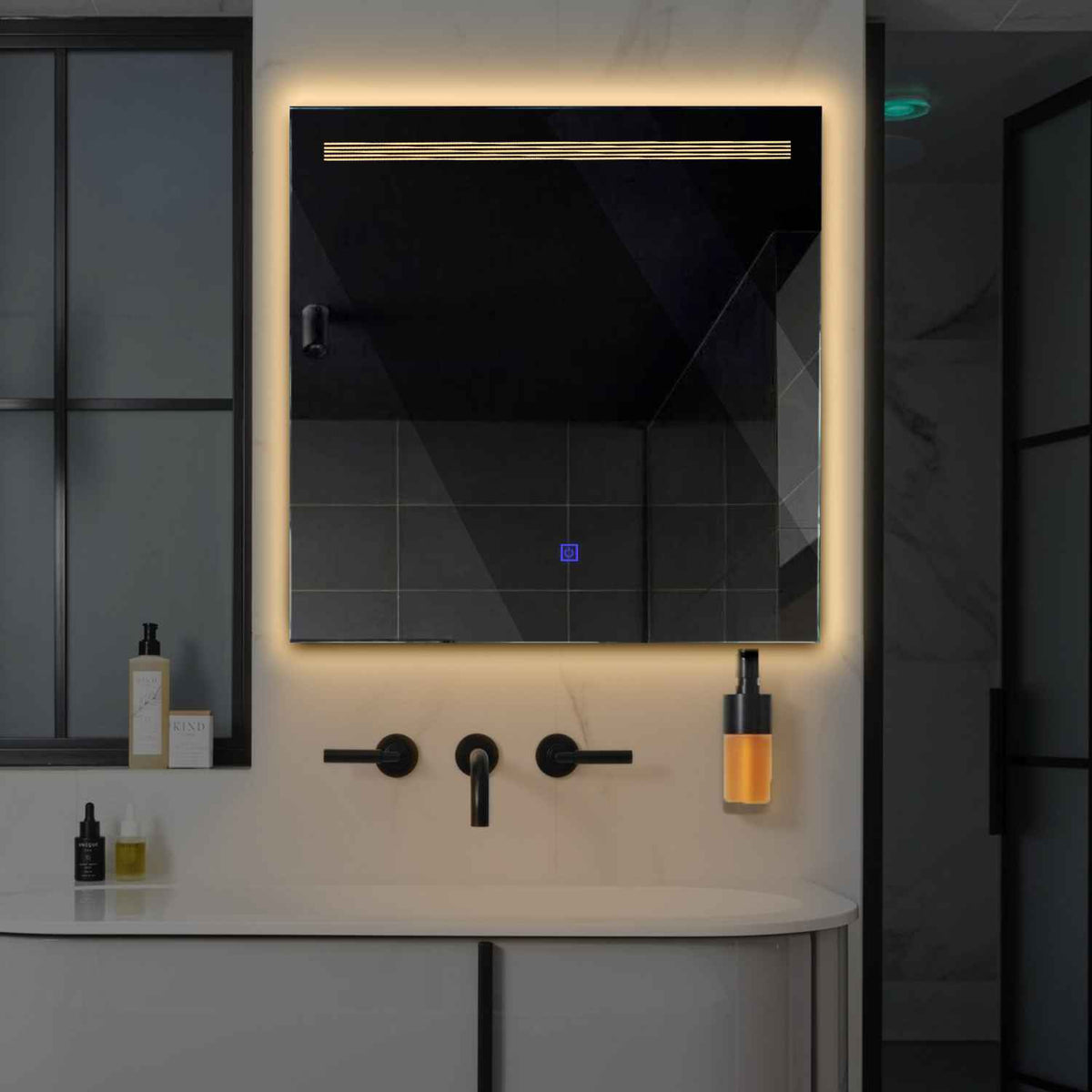Oglinda LED Patrata, Touch LED, Dimare, LED 3000K Cald - Gama Minimal Model 5