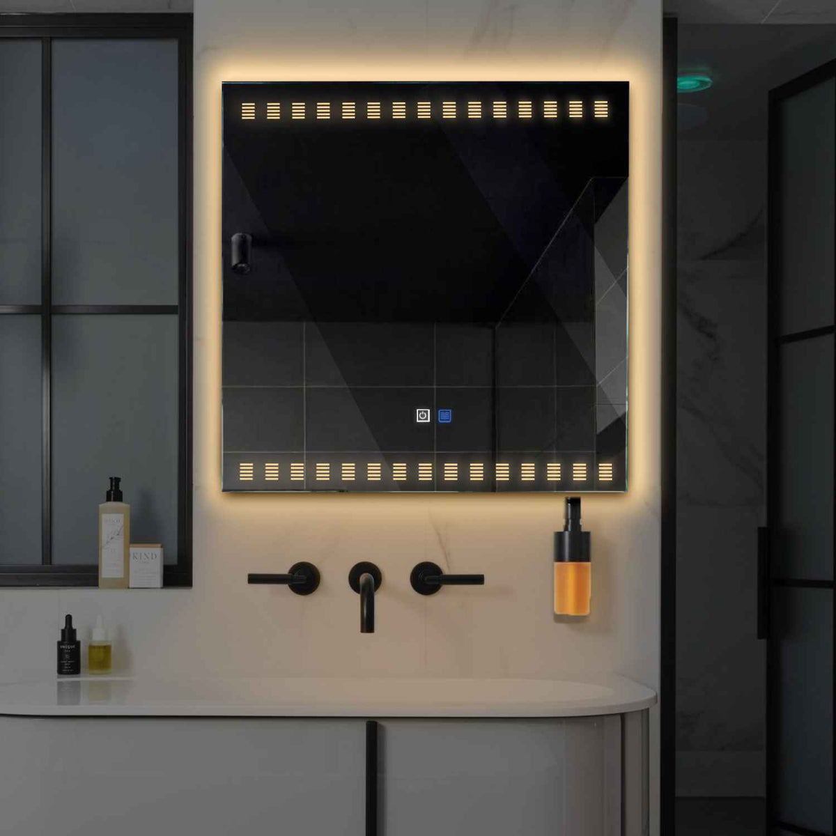 Oglinda LED Patrata, Touch LED, Dimare, Dezaburire, LED 3000K Cald - Gama Minimal Model 6