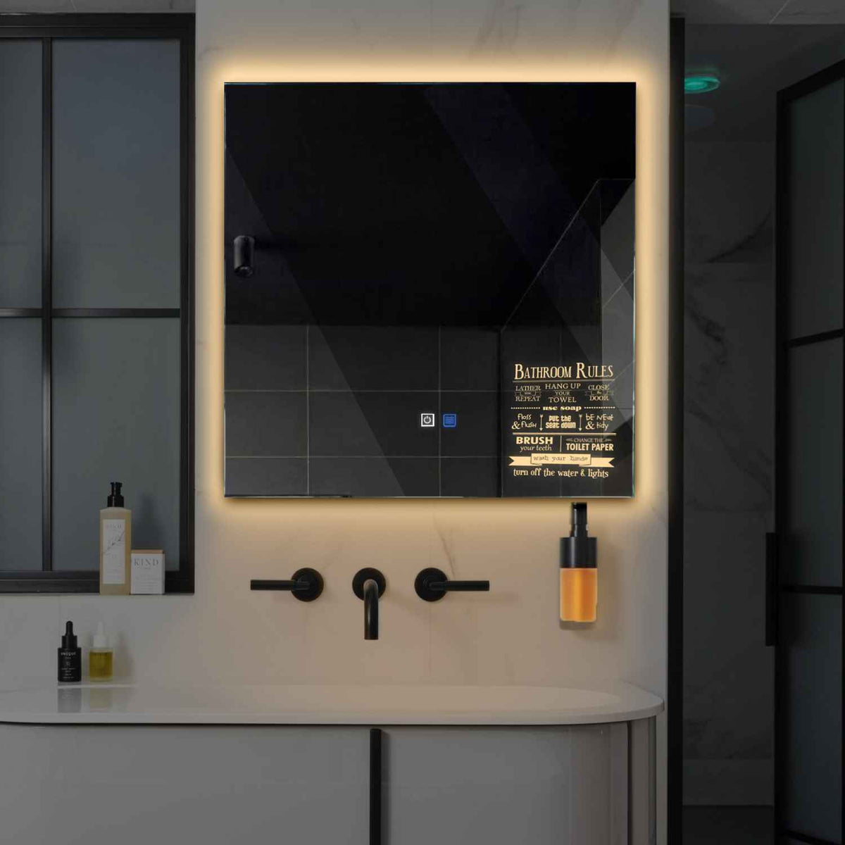 Oglinda LED Patrata, Touch LED, Dimare, Dezaburire, LED 3000K Cald - Gama Motivated Model 5