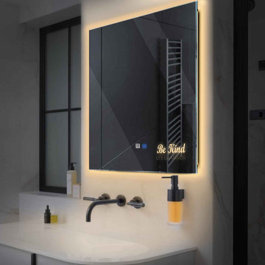 Oglinda LED Patrata, Touch LED, Dimare, Dezaburire, LED 3000K Cald - Gama Motivated Model 6