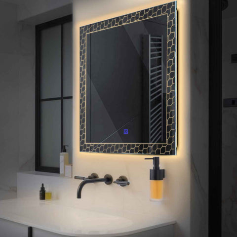 Oglinda LED Patrata, Touch LED, Dimare, LED 3000K Cald - Gama Official Model 7