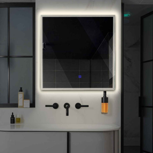Oglinda LED patrata cu lumina LED neutra Gama Edge Model 1 cu buton touch - Reyze