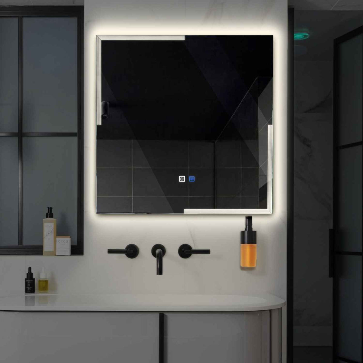 Oglinda LED Patrata, Touch LED, Dimare, Dezaburire, LED 4000K Neutru - Gama Edge Model 2