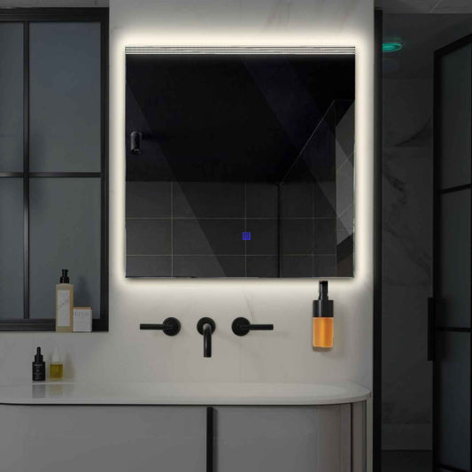 Oglinda LED patrata cu lumina LED neutra Gama Edge Model 5 cu buton touch - Reyze