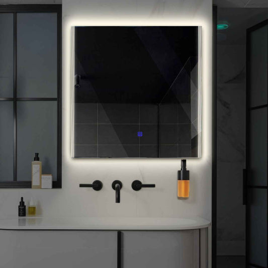 Oglinda LED patrata cu lumina LED neutra Gama Edge Model 7 cu buton touch - Reyze