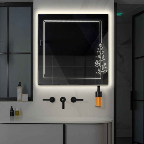 Oglinda LED Patrata, Fara functii, LED 4000K Neutru - Gama Good Vibes Model 3