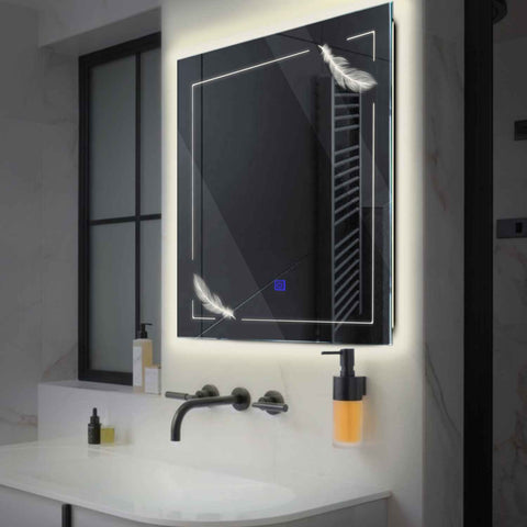 Oglinda LED Patrata, Touch LED, Dimare, LED 4000K Neutru - Gama Good Vibes Model 2