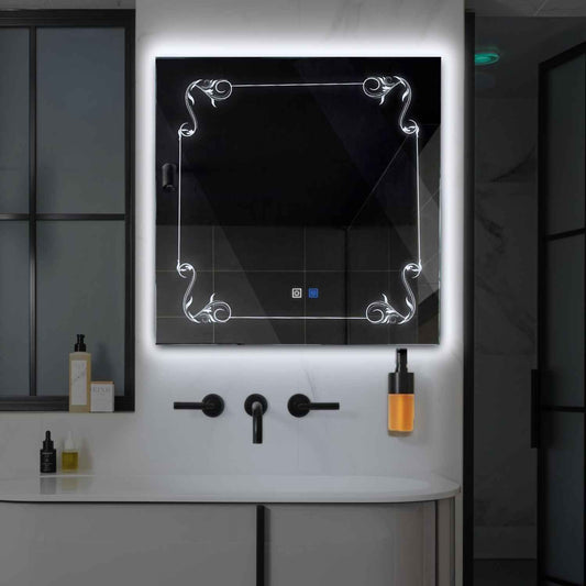 Oglinda LED patrata cu lumina LED rece Gama Good Vibes Model 5 cu butoane touch si dezaburire - Reyze