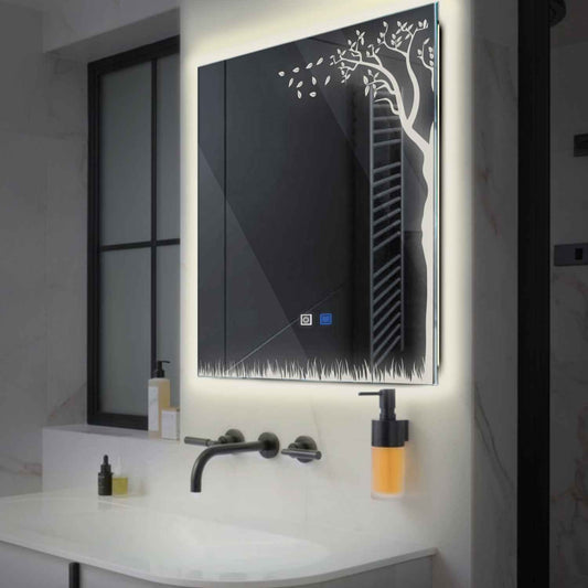 Oglinda LED Patrata, Touch LED, Dimare, Dezaburire, LED 4000K Neutru - Gama Good Vibes Model 8