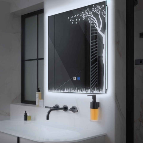 Oglinda LED Patrata, Touch LED, Dimare, Dezaburire, LED 6000K Rece - Gama Good Vibes Model 8