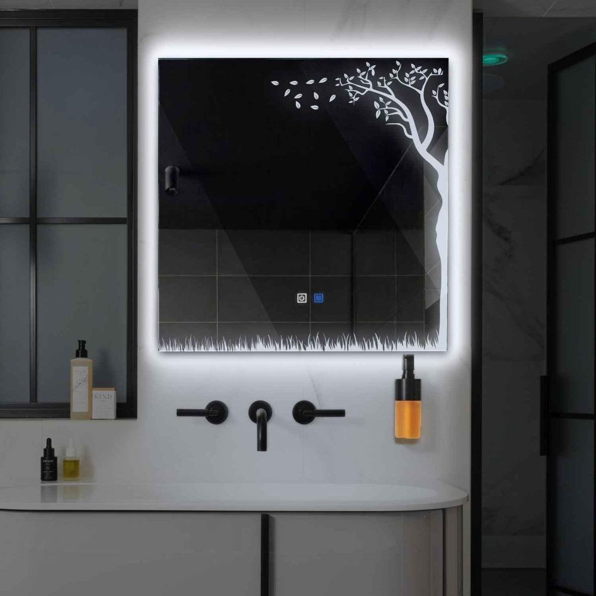 Oglinda LED Patrata, Touch LED, Dimare, Dezaburire, LED 6000K Rece - Gama Good Vibes Model 8