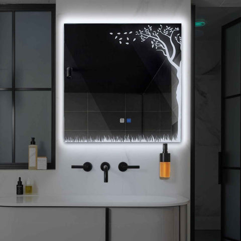 Oglinda LED Patrata, Touch LED, Dimare, Dezaburire, LED 6000K Rece - Gama Good Vibes Model 8