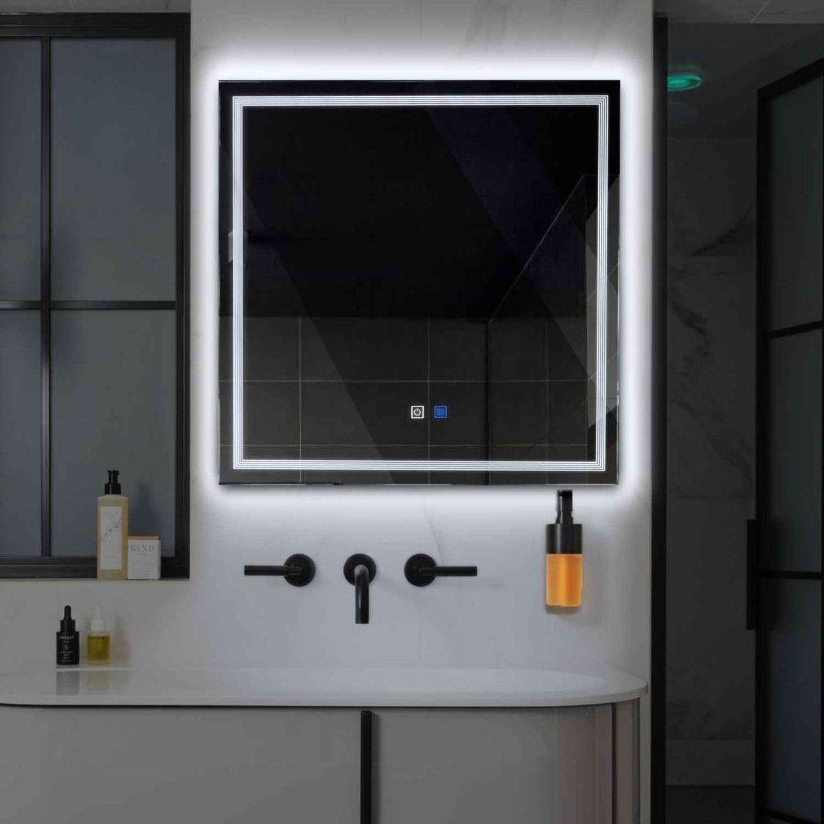 Oglinda LED Patrata, Touch LED, Dimare, Dezaburire, LED 6000K Rece - Gama Minimal Model 1