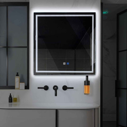 Oglinda LED patrata cu lumina LED rece Gama Minimal Model 1 cu butoane touch si dezaburire - Reyze