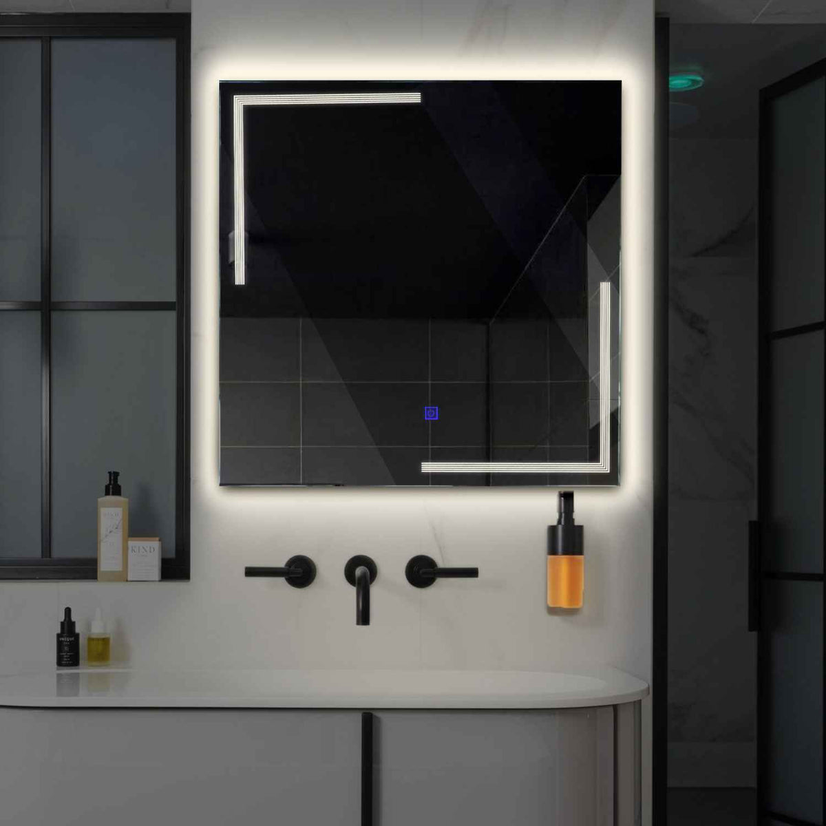 Oglinda LED Patrata, Touch LED, Dimare, LED 4000K Neutru - Gama Minimal Model 2