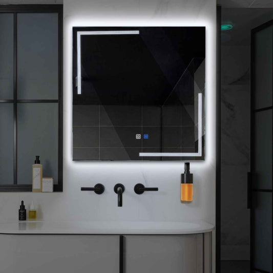Oglinda LED patrata cu lumina LED rece Gama Minimal Model 2 cu butoane touch si dezaburire - Reyze