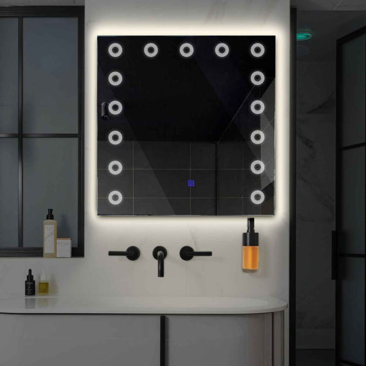 Oglinda LED patrata cu lumina LED neutra Gama Minimal Model 4 cu buton touch - Reyze