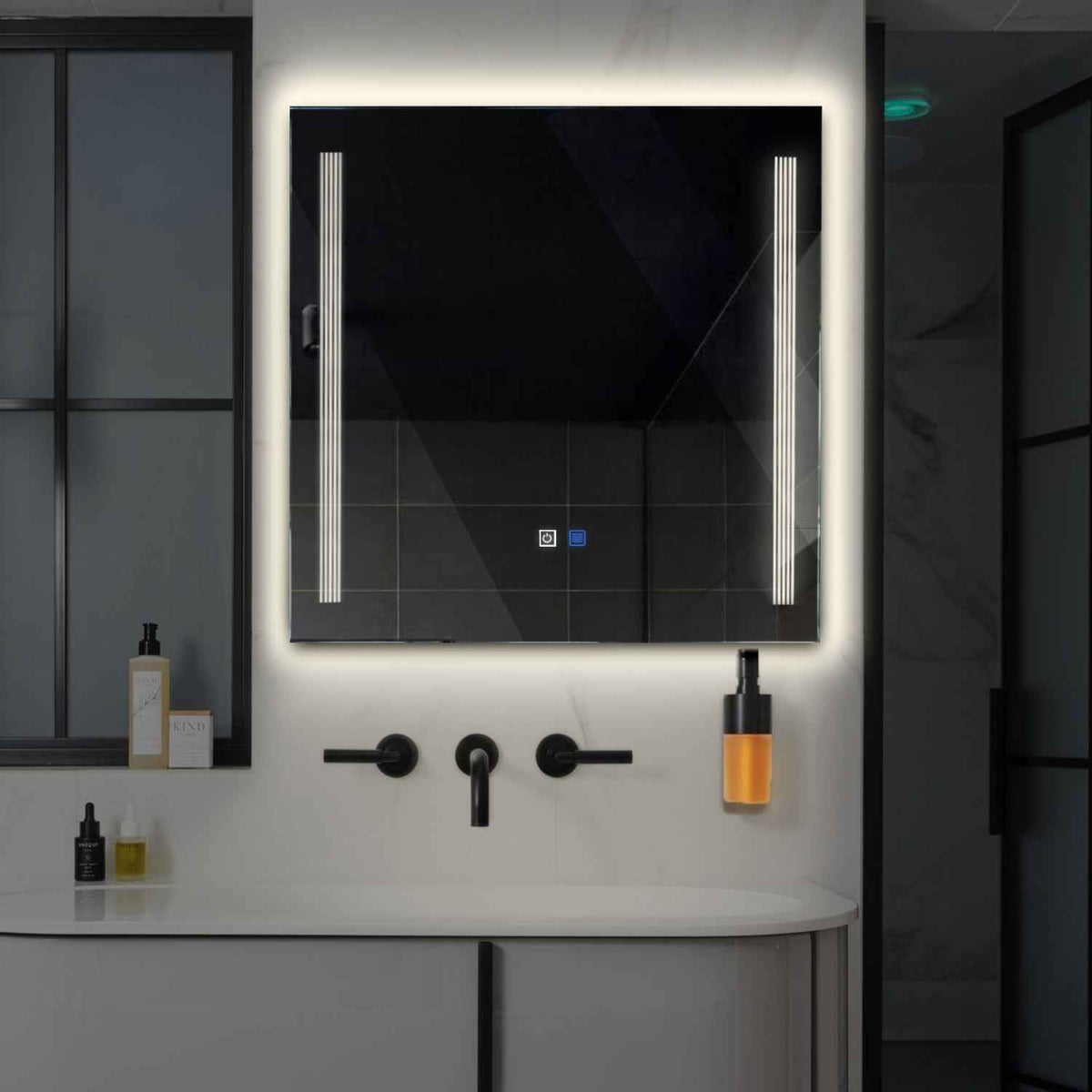 Oglinda LED Patrata, Touch LED, Dimare, Dezaburire, LED 4000K Neutru - Gama Minimal Model 7
